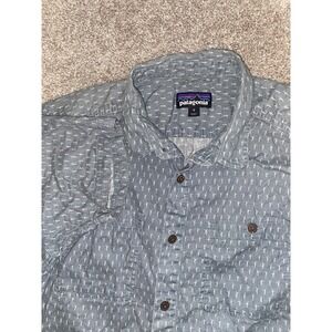 Patagonia Migration Hemp Shirt Mens Medium Grey‎ Windmill Short Sleeve Button Up